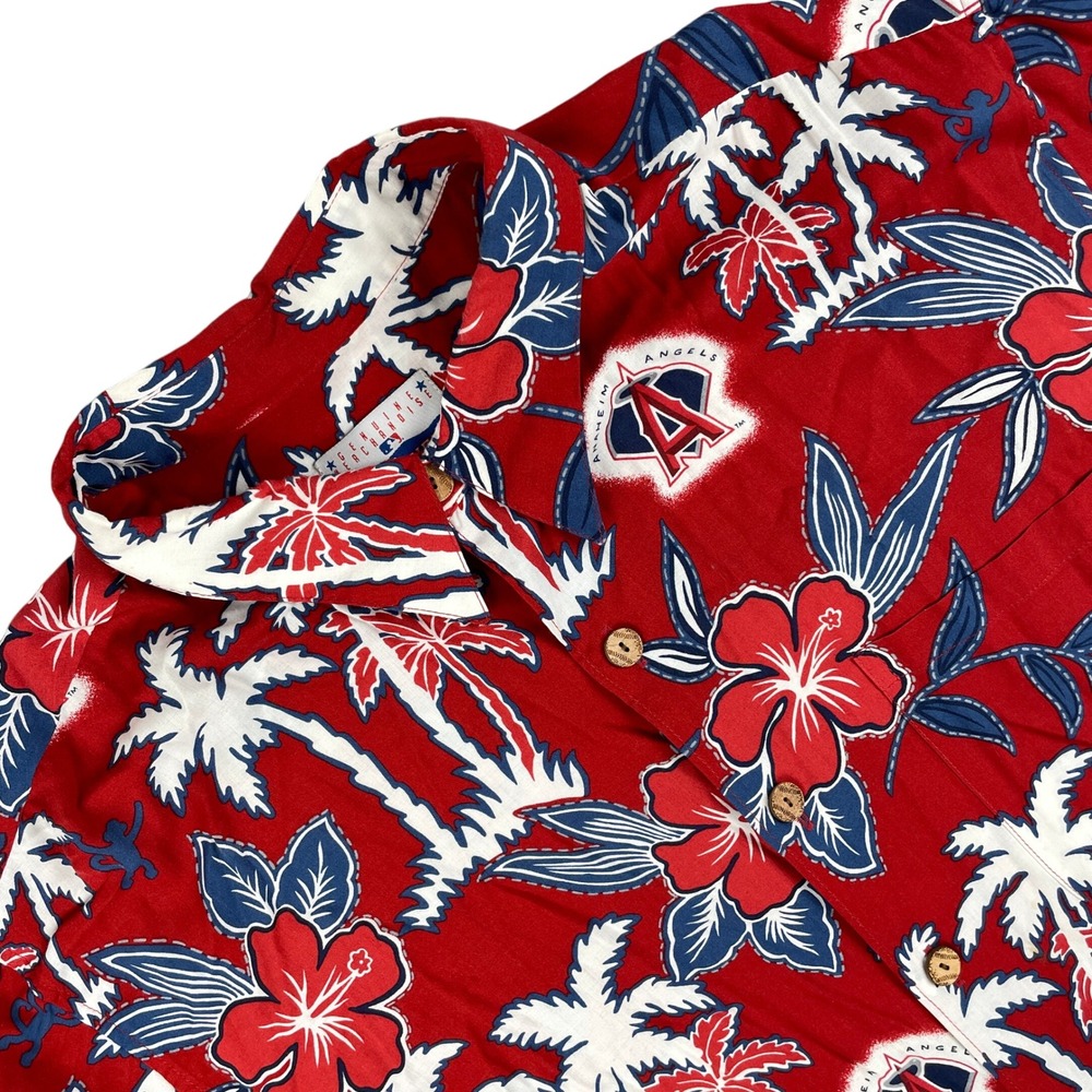 Reyn Spooner Shirt Mens XXL Red Anaheim Angels Baseball Hawaiian Dress‎ Shirt